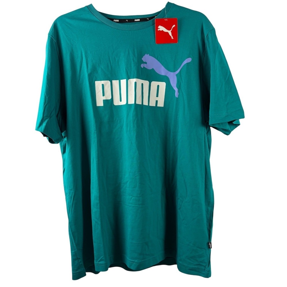Puma Essentials 2 Col Logo Tee Mens XL Deep Aqua Graphic T-Shirt Shot Sleeve